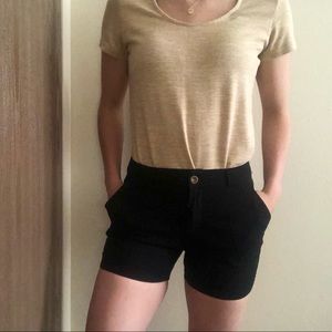 Black Linen Blend Cuffed Shorts